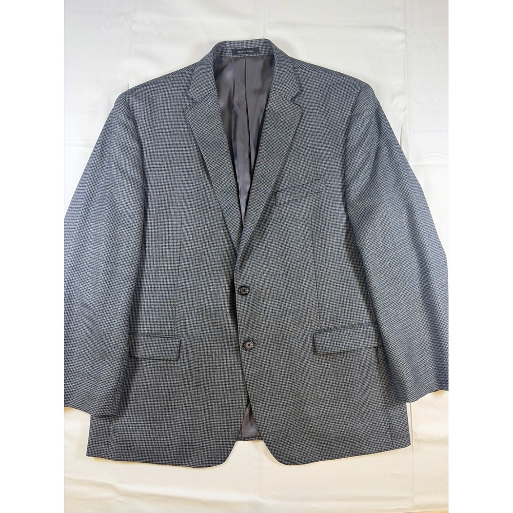 Lauren Ralph Lauren Mens 48R Wool Blazer Grey Blue Micro Houndstooth Sport Coat